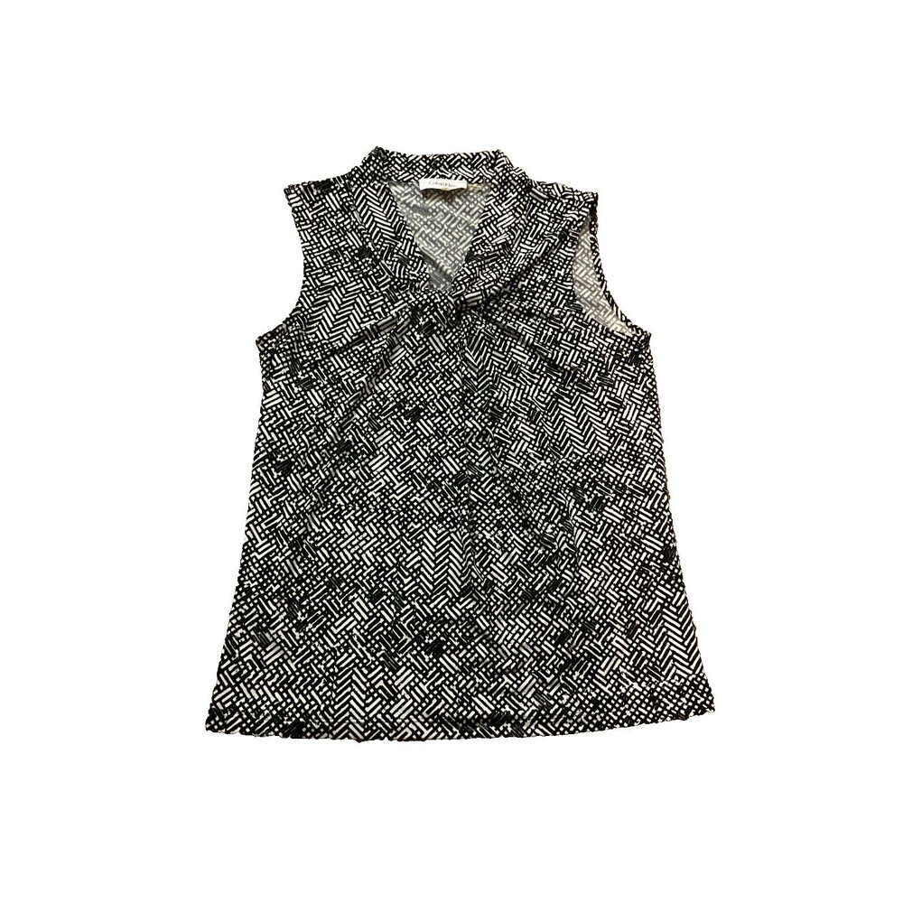 CALVIN KLEIN Tank Top Women Stretch Sleeveless Geometric Black White Small